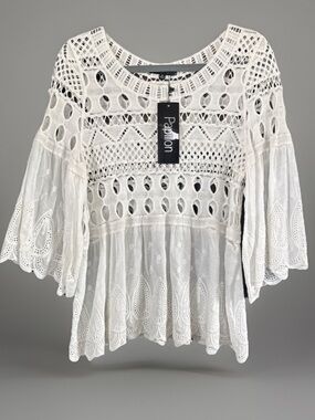 Papillon WHITE Crochet Blouse with Embroidered Detail
